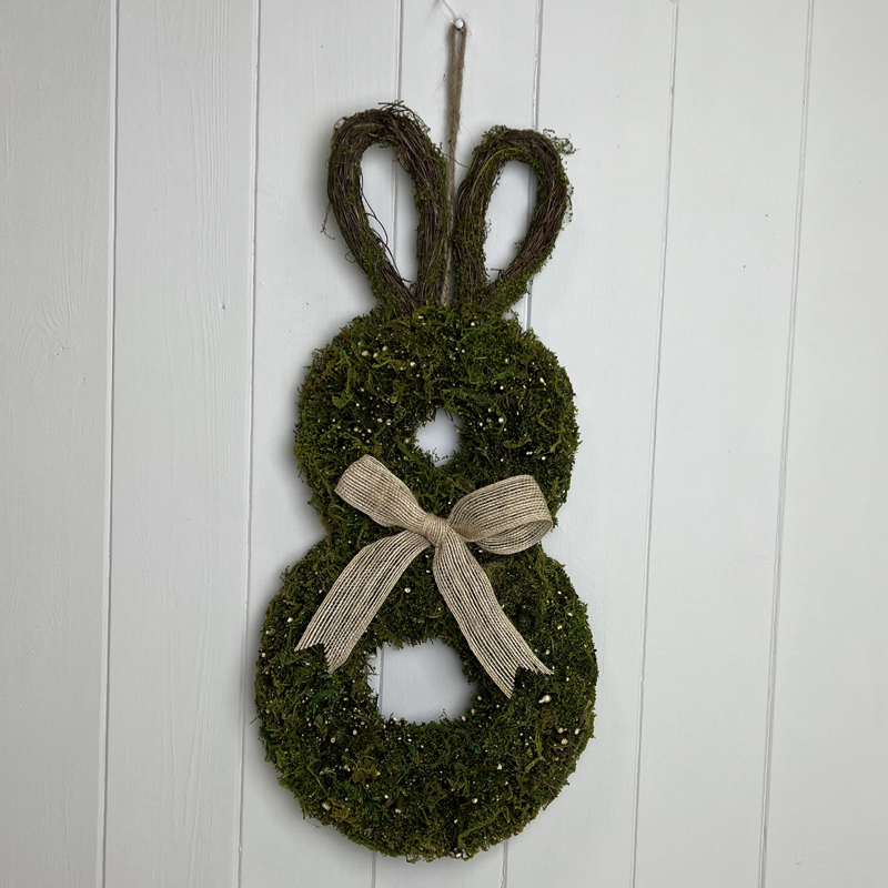 Hanging Moss Rabbit Decor with Bow detail page